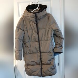 Halston Long Puffer Coat w/ Faux Fur Trim – Size XS– NWT